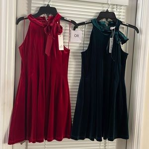 GB Girls Velour Halter Fit and Flare Bow Accent Dress - 2 Color Choices